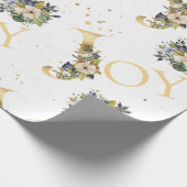 Elegant Kerstfeest Joy Floral Gold Glitter Cadeaupapier (Hoek)