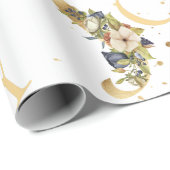 Elegant Kerstfeest Joy Floral Gold Glitter Cadeaupapier (Rol Hoek)