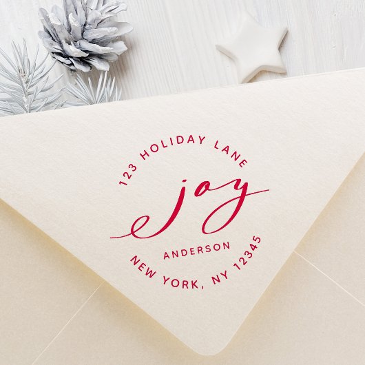 Elegant Kerstfeest Joy Holiday Return Address Rubberstempel