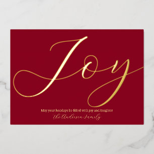 Elegant Kerstfeest Joy Red Gold Holiday Folie Feestdagenkaart