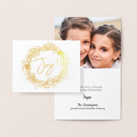 Elegant Kerstfeest Joy Wreath Holiday Foto Folie Kaarten (Display)
