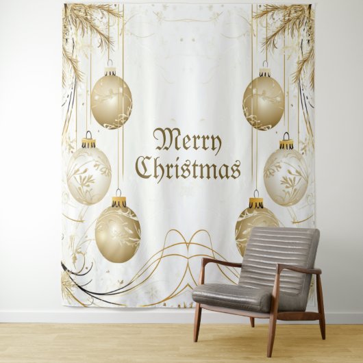 Elegant Kerstfeest met Gouden Ornament Wandkleed (In situ)