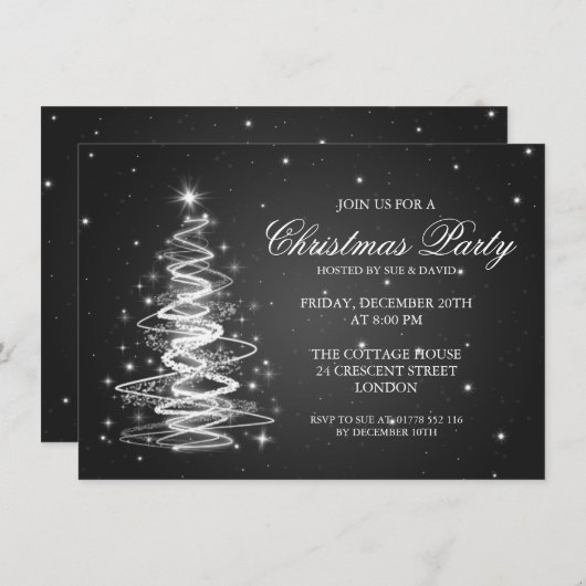 Elegant kerstfeest mousserende boom zwart kaart (Voorkant / Achterkant)