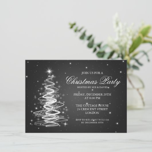 Elegant kerstfeest mousserende boom zwart kaart (Staand voorkant)