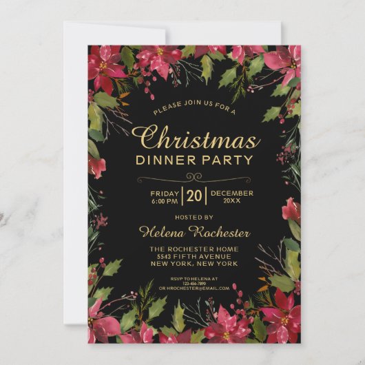 Elegant kerstfeest Poinsetta Kaart (Voorkant)