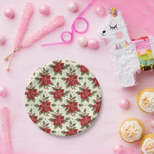 Elegant Kerstfeest Poinsettia Papieren Borden Papieren Bordje (Feest)