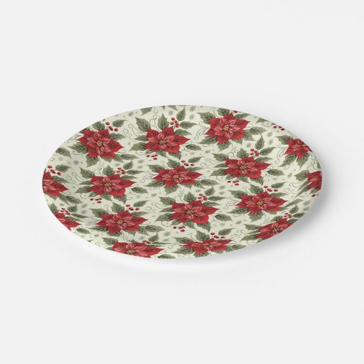 Elegant Kerstfeest Poinsettia Papieren Borden Papieren Bordje (Gekanteld)