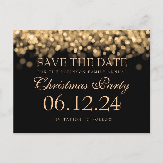 Elegant kerstfeest redt de datum goudlicht aankondigingskaart (Voorkant)