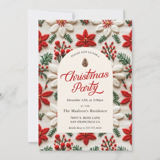 Elegant Kerstfeest Rode Bloemen Kaart (Voorkant)