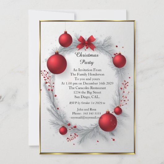 Elegant kerstfeest Rode kerstballen Kaart (Voorkant)