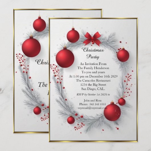Elegant kerstfeest Rode kerstballen Kaart (Voorkant / Achterkant)