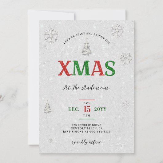 Elegant Kerstfeest Rood Groen Wit Glitter Kaart (Voorkant)