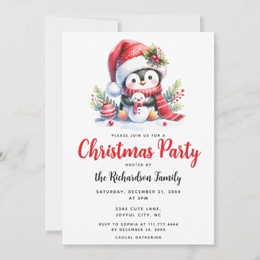 Elegant kerstfeest Schattigee pinguïn kerst Kaart (Voorkant)