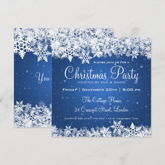 Elegant kerstfeest Snowflakes 2 Blauw Kaart (Voorkant / Achterkant)
