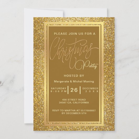 Elegant Kerstfeest Sparkle Gold uitnodiging (Voorkant)