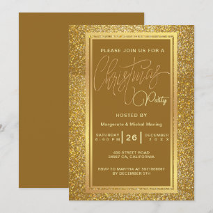 Elegant Kerstfeest Sparkle Gold uitnodiging