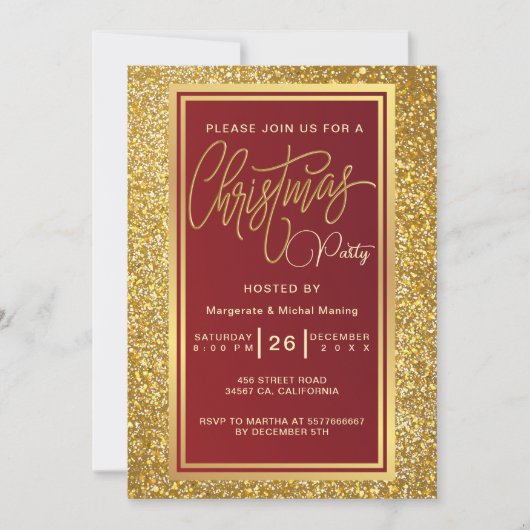 Elegant Kerstfeest Sparkle Gold uitnodiging (Voorkant)