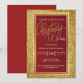 Elegant Kerstfeest Sparkle Gold uitnodiging (Voorkant / Achterkant)