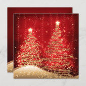 Elegant Kerstfeest Spetterende Bomen Rood Kaart (Voorkant / Achterkant)