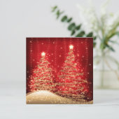 Elegant Kerstfeest Sprankelende Bomen Rood Kaart (Staand voorkant)