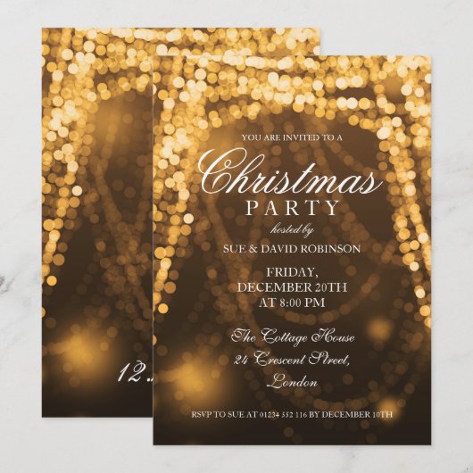 Elegant kerstfeest String Lights Gold Kaart (Voorkant / Achterkant)