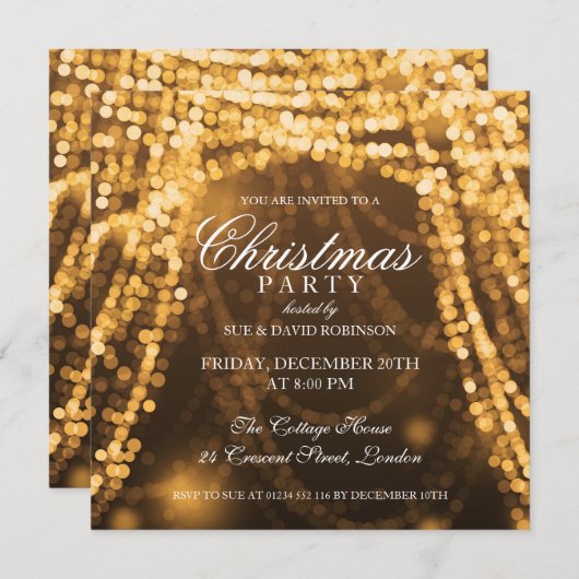 Elegant kerstfeest String Lights Gold Kaart (Voorkant / Achterkant)