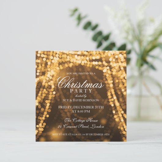 Elegant kerstfeest String Lights Gold Kaart (Staand voorkant)