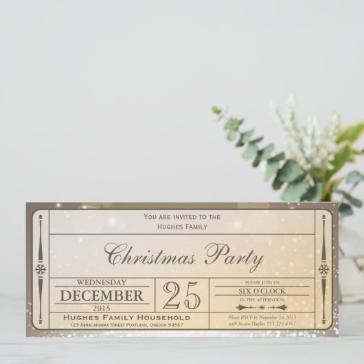 Elegant kerstfeest Ticket Uitnodiging (Staand voorkant)