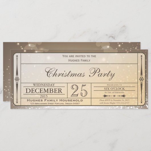 Elegant kerstfeest Ticket Uitnodiging (Voorkant / Achterkant)