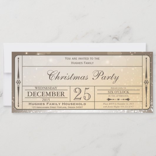 Elegant kerstfeest Ticket Uitnodiging (Voorkant)