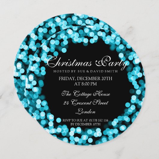 Elegant kerstfeest turquoise sprankelende lichten kaart (Voorkant / Achterkant)