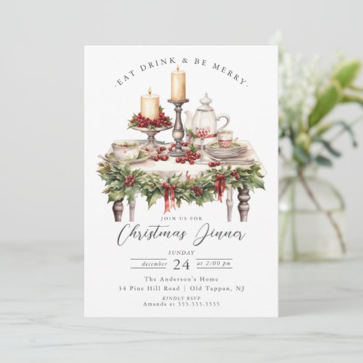 Elegant Kerstfeest Uitnodiging (Staand voorkant)