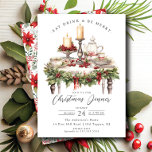 Elegant Kerstfeest Uitnodiging<br><div class="desc">Onze kerst diner uitnodiging beschikt over een elegante vakantie diner plaats setting en groene slinger met het gezegde "eet,  drink & wees vrolijk" De uitnodiging is eenvoudig en elegant,  met een witte achtergrond en zwarte tekst.</div>