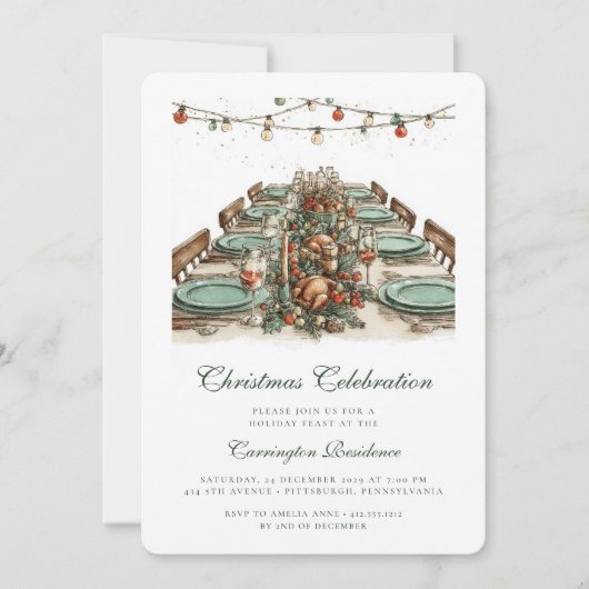 Elegant kerstfeest - Uitnodiging voor het diner (Voorkant)