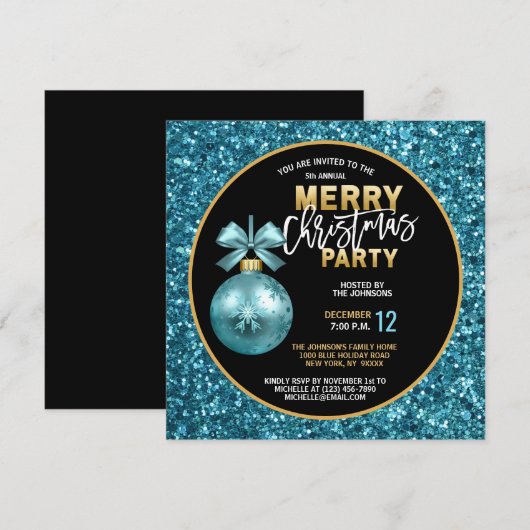 Elegant kerstfeest zwart goud blauw glitter kaart (Voorkant / Achterkant)