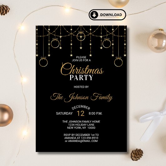 Elegant KERSTFEEST Zwart Goud Glitter Sterren Kaart