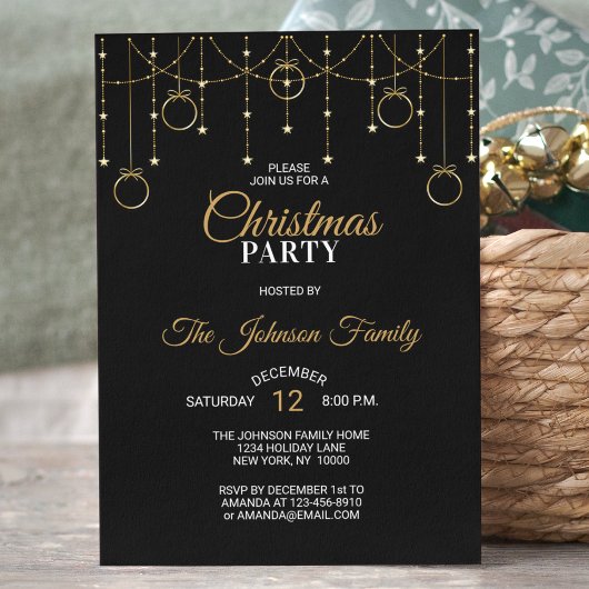 Elegant KERSTFEEST Zwart Goud Glitter Sterren Kaart