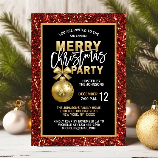 Elegant Kerstfeest Zwart Goud Rood Glitter Kaart