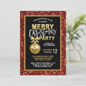 Elegant Kerstfeest Zwart Goud Rood Glitter Kaart (Staand voorkant)