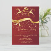 Elegant Kerstfeest Zwart Goud Rood Glitter Kaart (Staand voorkant)