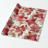 Elegant kerstfeestay Poinsettia Pine Cone Cadeaupapier (Uitgerold)