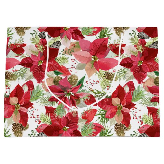 Elegant kerstfeestay Poinsettia Pine Cone Groot Cadeauzakje (Voorkant)