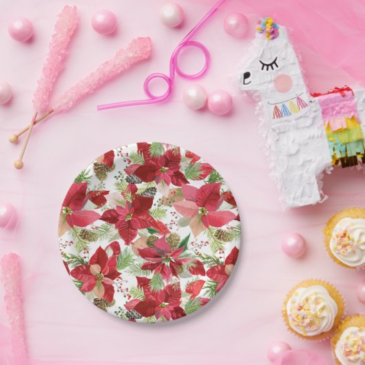 Elegant kerstfeestay Poinsettia Pine Cone Papieren Bordje (Feest)