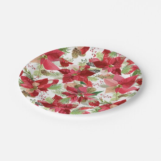 Elegant kerstfeestay Poinsettia Pine Cone Papieren Bordje (Gekanteld)