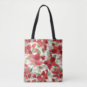 Elegant kerstfeestay Poinsettia Pine Cone Tote Bag