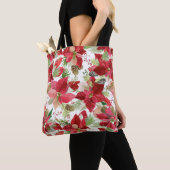 Elegant kerstfeestay Poinsettia Pine Cone Tote Bag (Dichtbij)