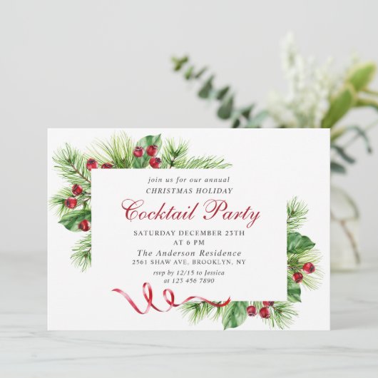Elegant kerstfeestdag cocktail party kaart (Staand voorkant)