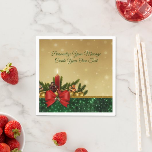 Elegant kerstfeestdag Holly, Bow & Candle Servet (Insitu)