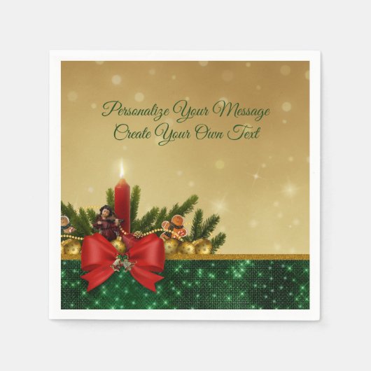 Elegant kerstfeestdag Holly, Bow & Candle Servet (Voorkant)