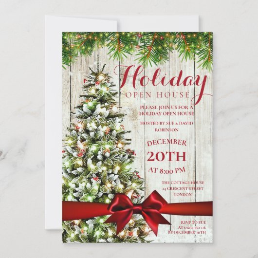 Elegant kerstfeestdag Open House Kaart (Voorkant)